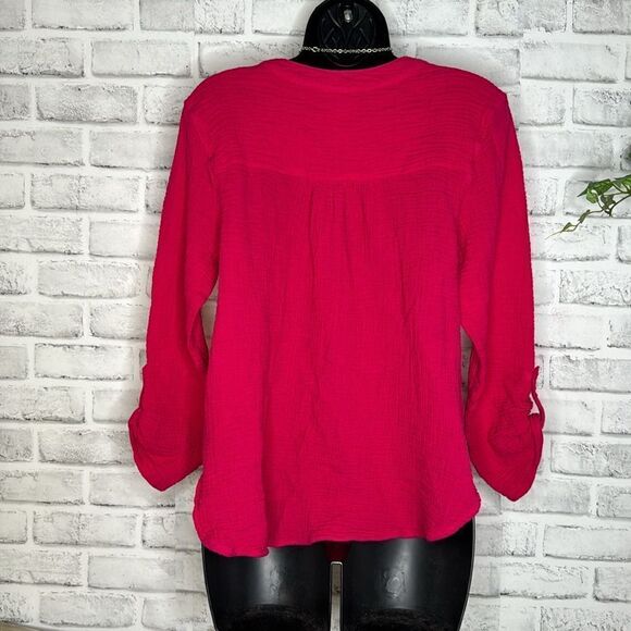 Ruby Rd boho top, red with white cruelwork detail, 100% cotton Size Medium - Picture 4 of 6